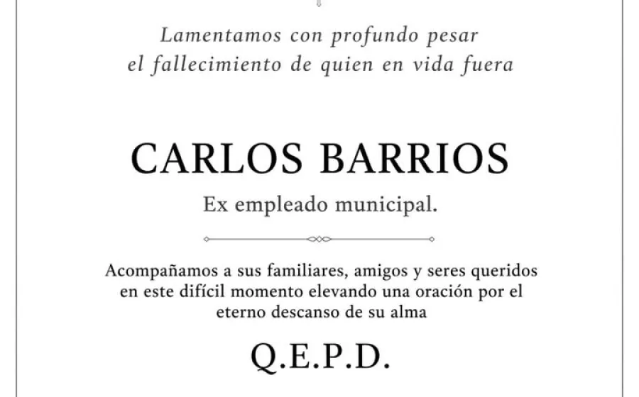 La Municipalidad de Presidencia de la Plaza expresa su profundo pesar por el fallecimiento Carlos Barrios ex…