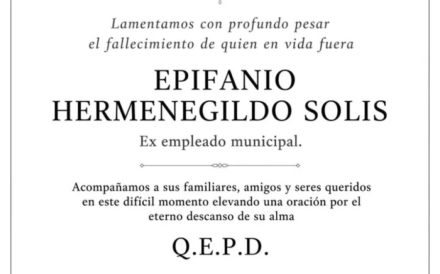 La Municipalidad de Presidencia de la Plaza expresa su profundo pesar por el fallecimiento de Epifanio Solis ex…